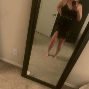 Lace black slit dress